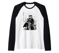 Arte de Tinta Japonesa Retro Samurai Otter Camiseta Manga Raglan
