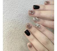 Arte de uñas hecho a mano, estilo corto teñido de halo negro, compatible con el uso de parches de uñas postizas (M)
