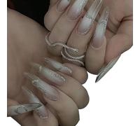 Arte de uñas que mejora el temperamento, uñas especiadas hechas a mano, cambios simples y graduales, arte de uñas blanco en Europa y América, parche de uñas desmontable.(L)