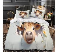 Arte de vaca linda Funda de Edredón 3 Piezas Estampado 3D Cierre de Cremallera Oculta incluye Fundas de Almohada Lavables Dibujos animados de acuarela Funda Edredon for familia Double（200x200cm）