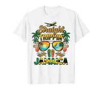 Arte de Vacaciones Tropicales de Verano en la Playa de Straight Trippin' Jamaica Camiseta gráfica económica, Hombre, Blanco, L
