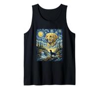 Arte de Van Gogh con un Perro Golden Retriever, Luna Aullando, Noche Estrellada Camiseta sin Mangas