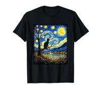 Arte de Van Gogh: Gato Negro bajo un Cielo Estrellado y arremolinado Camiseta