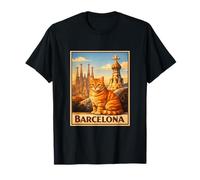 Arte de Viaje de Gato Barcelona Vintage Camiseta