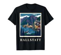 Arte de Viaje Retro de Hallstatt, Austria, Pueblo Alpino Junto al Lago Camiseta