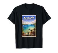 Arte de Viaje Retro de Michigan Torch Lake Traverse City Up North Camiseta