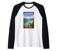 Arte de Viaje Retro de Michigan Torch Lake Traverse City Up North Camiseta Manga Raglan