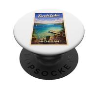 Arte de Viaje Retro de Michigan Torch Lake Traverse City Up North PopSockets PopGrip Adhesivo