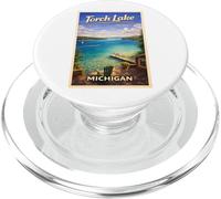 Arte de Viaje Retro de Michigan Torch Lake Traverse City Up North PopSockets PopGrip para MagSafe