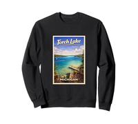 Arte de Viaje Retro de Michigan Torch Lake Traverse City Up North Sudadera