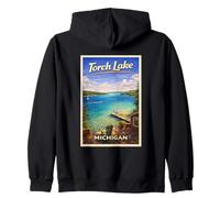 Arte de Viaje Retro de Michigan Torch Lake Traverse City Up North Sudadera con Capucha
