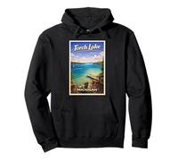 Arte de Viaje Retro de Michigan Torch Lake Traverse City Up North Sudadera con Capucha