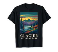 Arte de Viaje Retro del Parque Nacional Glacier, Montana Mountain Lake Camiseta
