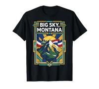 Arte de Viaje Vintage de Big Sky con la Bandera de Montana Mountain Peaks Camiseta