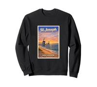 Arte de Viaje Vintage del Lago Michigan, Faro de San José, MI Sudadera