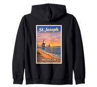 Arte de Viaje Vintage del Lago Michigan, Faro de San José, MI Sudadera con Capucha