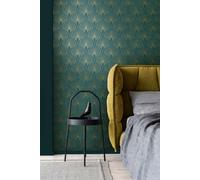 Papel Pintado Art Deco New Walls 50's Glam A.S. Création Papel pintado tejido no tejido 10.05 m x 0.53 m Azul Oro Verde Fabricado en Alemania 374275 37427-5