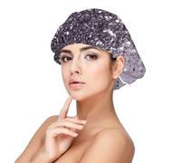 Arte decorativo brillante con brillantina de dama lavanda brillante,Gorro de dormir de satén para adultos - Gorro de dormir elástico para mujer, cubrecabello nocturno