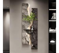 Arte decorativo para el recibidor: Obra abstracta texturizada para pasillos - mural 3D con efecto arenisca e iluminación integrada, hidropónico de pared para salas estar(C,35*100cm/13.8*39.4in)