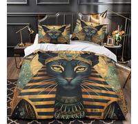 Arte del Antiguo Egipto Funda de Edredón con Fundas de Almohada 3 Piezas de poliéster Impresión 3D Cremallera Oculta Antialérgica Deidades mitológicas Funda Edredon for jóvenes King（220x240cm）