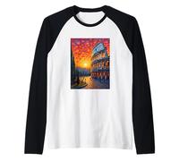 Arte del Coliseo de Roma en Estilo audaz de Van Gogh Sunset Camiseta Manga Raglan