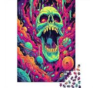 Arte del cráneo psicodélico 1000 Piezas Cartón Resistente Rompecabezas Conjunto Entusiastas De Jigsaw Senior Entrenamiento De Concentración Decoración De Paredes 38x26cm/1000pcs