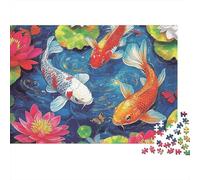 Arte del Estanque de Peces Koi Puzzle 1000 Piezas Adultos Y Ni?os Difícil Entrenamiento De Concentración Noche En Familia Cartón Premium 70x50cm/1000pcs