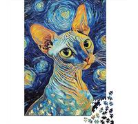 Arte del Gato de Van Gogh 1000 Piezas Cartón Extra Grueso Rompecabezas Clásicos para Adultos Entrenamiento Cerebral Decoración De Paredes Idea De Regalo 70x50cm/1000pcs