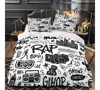 Arte del grafiti Funda de Edredón 3 Piezas Microfibra Suave Impresión 3D Cremallera Oculta con Fundas de Almohada Suave Ilustración de calle urbana Funda Edredon for jóvenes Single（140x200cm）