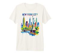 Arte del Horizonte de la Ciudad de Nueva York Souvenir de Nueva York Puente de Brooklyn Mujer Camiseta Premium