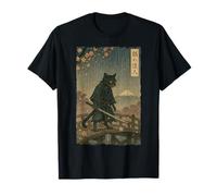 Arte del manga kanji Ukiyo-e de Ronin El gato samurái en flor de cerezo Camiseta