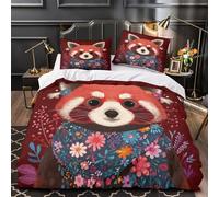 Arte del panda rojo Funda de Edredón 3 Piezas Diseño 3D Cierre de Cremallera Oculta con Fundas de Almohada Antialérgica Ilustración de animal lindo Funda Edredon for familia Single（135x200cm）