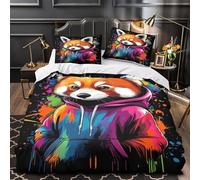 Arte del panda rojo Funda de Edredón Juego de 3 Piezas Impresión 3D Cierre de incluye Fundas de Almohada Suave Ilustración de vida salvaje fantástica Funda Edredon for niña Double（200x200cm）