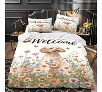 Arte del perro caniche Funda de Edredón Microfibra Suave Impresión 3D 3 Piezas Cremallera Oculta con Fundas de Almohada Antialérgica pop vibrante Funda Edredon for niños y niñas Double（200x200cm）