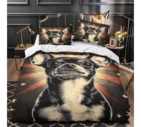 Arte del perro chihuahua Funda de Edredón Cierre de Cremallera Oculta Juego de 3 Piezas Suave Impresión 3D incluye Fundas de Almohada cartel vintage Funda Edredon for niña Single（135x200cm）