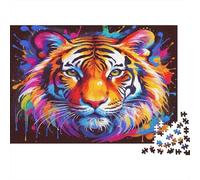 Arte del Tigre Colorido Rompecabezas Clásico 1000 Piezas para Adultos Todas Edades, Cartón Premium,Retrato de Tigre psicodélico Decoración Interior, Regalo Mujeres, Relajación En Casa 52x38cm/1000pcs