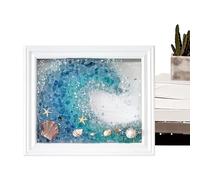 Arte del vidrio de mar, arte de pared de vidrio marino | Conjunto de artesanía de decoración de pared enmarcada blanca hecha a mano - Decoración de baño enmarcado colgante, conjunto de artesanía