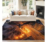 Arte Digital Dragones y ruinas Alfombra, Naranja y Negro Alfombra de Franela Suave, Antideslizante y Lavable para Sala de Estar, Dormitorio y habitación Infantil 140 x 200 cm