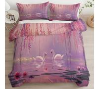 Arte Digital Funda Nordicas Cama 105 Animal Cisne Enredaderas Ropa de Cama, 200 x 200 cm para Niños Adultos, Rosa Cremallera Suave Transpirable Fundas Nordicas y 2 Fundas de Almohada