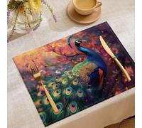 Arte Digital Manteles Individuales de Lino y algodón Juego de 4 - Mantel Individual Flores Pavo Real Animales Lavables Resistente al Calor para Mesa de Comedor de Cocina Hoteles Rojo Azul 45×30cm