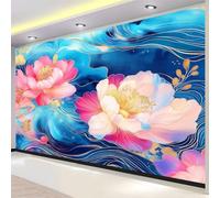 Arte Diseño Floral Chino Fotomurales no Tejido Azul, 200 x 140 cm Papel Pintado Decoración de Pared moderna, Murales póster efecto 3D, Decorativos Murales para Dormitorio Salón TV Pared