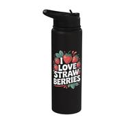 Arte divertido con diseño de I Love Strawberries Berry Splash Stainless Steel Insulated Water Bottle