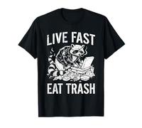 Arte Divertido de Dibujos Animados de Animales Rebeldes en Vivo Fast Eat Trash Raccoon Camiseta