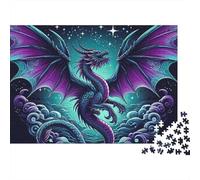 Arte Dragón Fantasía Rompecabezas 1000 Piezas Adultos Dragón Oscuro Estrellas Nubes Desafiante Difícil Premium Grueso Resistente Vibrante Alivio Estrés Juego Familiar 70x50cm/1000pcs