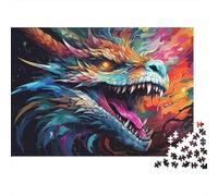 Arte Dragón Fantasía Rompecabezas Regalo 1000 Piezas Adultos Dragón Feroz Rugido Ardiente Épico Premium Grueso Resistente Vibrante Desafiante Difícil Alivio Estrés 38x26cm/1000pcs