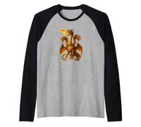 Arte Dragón Hidra Respirando Fuego Tres Monstruos Cuello Largo Camiseta Manga Raglan