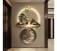 Arte en Colgante, Pintura de Pared con LED en Relieve 3D, diseño Feng Shui, acrílico, Cristal y Porcelana(Brown,60 * 90cm)