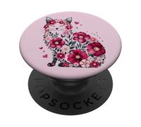 Arte en la Parte Trasera de Paws Purr Meow Cat Neko-Chan con Flores de otoño y otoño PopSockets PopGrip Adhesivo