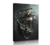 Arte en lienzo temas terror Fantasmal Barco antiguo misterioso Escena náutica Arte pared Póster e impresiones para la habitación adolescentes Adultos Hombres Mujeres Decor 70x105cm Marco interior