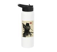 Arte en tinta Samurai Cat Warrior Ink Kawaii Anime Cat Samurai Stainless Steel Insulated Water Bottle